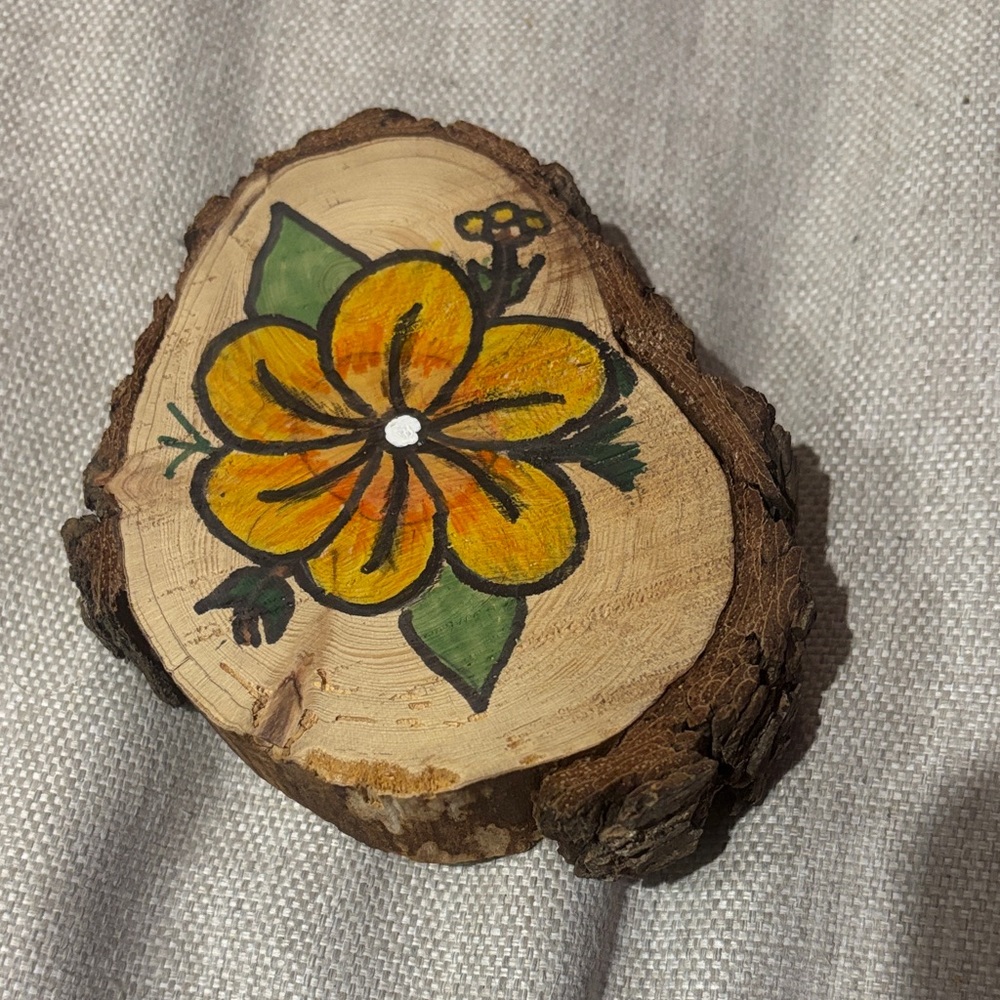 Hand-Painted Floral cedar  Wood Slice Decor
